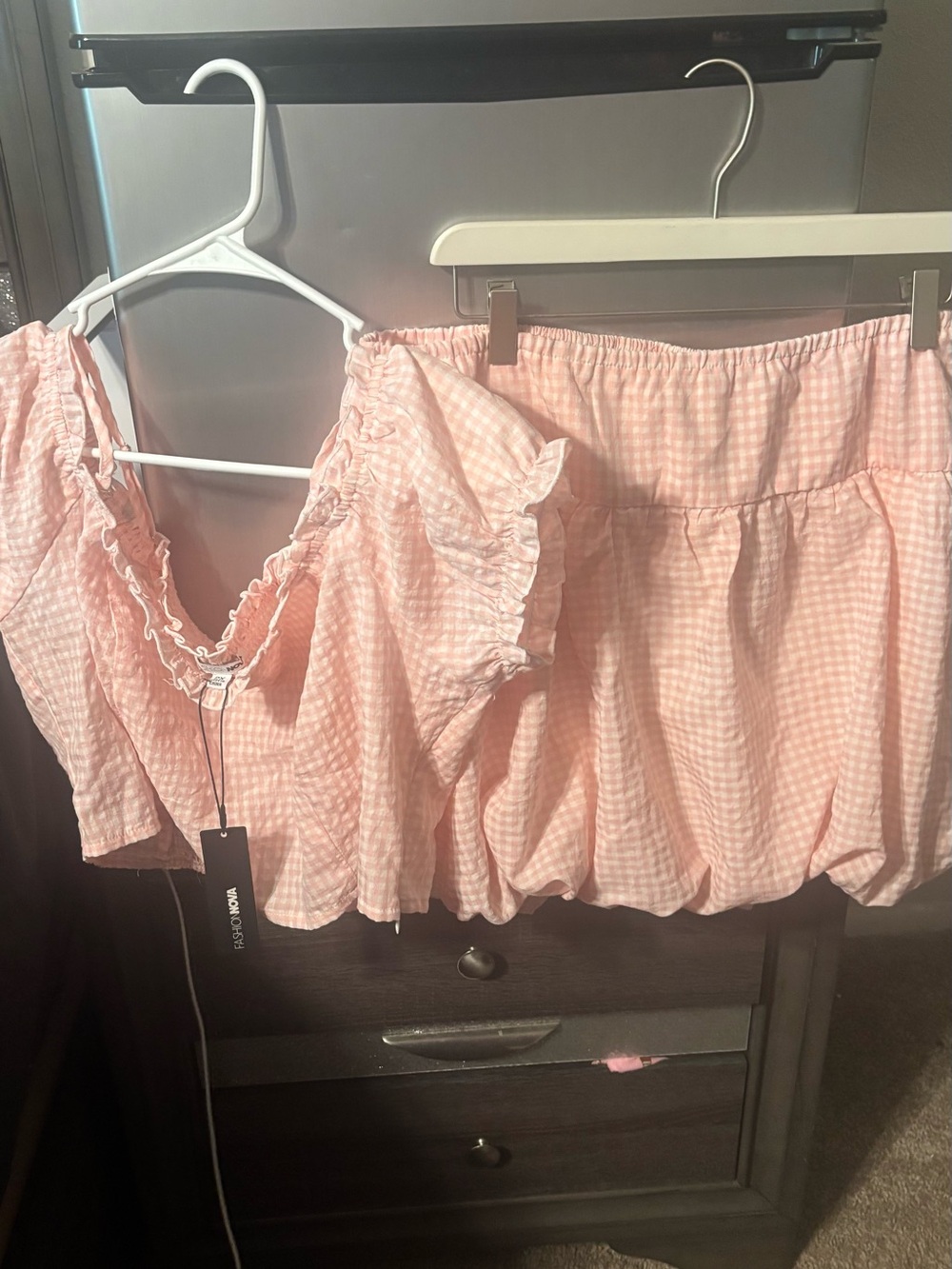 Pink Gingham Two-Piece Set - Crop Top & Skirt